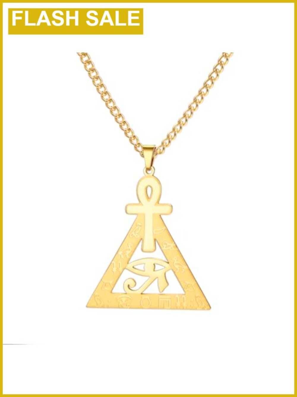 Ancient Egyptian Eye of Horus Ankh Pyramid Pendant Necklace Stainless Steel